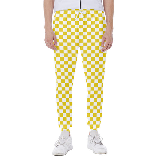 Yellow And White Checkered Pattern Print Scuba Joggers