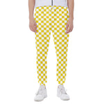 Yellow And White Checkered Pattern Print Scuba Joggers