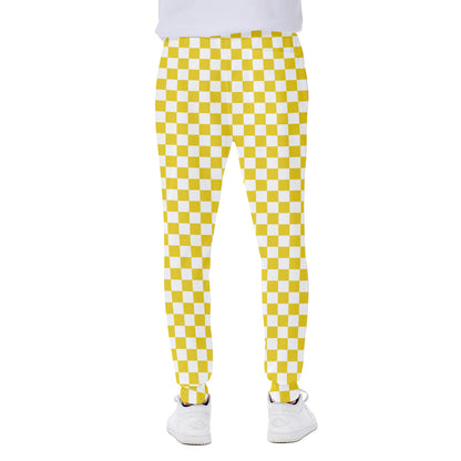 Yellow And White Checkered Pattern Print Scuba Joggers