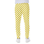 Yellow And White Checkered Pattern Print Scuba Joggers