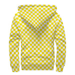 Yellow And White Checkered Pattern Print Sherpa Lined Zip Up Hoodie