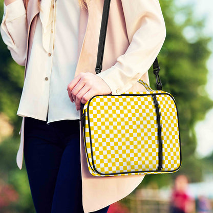 Yellow And White Checkered Pattern Print Shoulder Strap Bible Bag