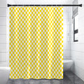 Yellow And White Checkered Pattern Print Shower Curtain