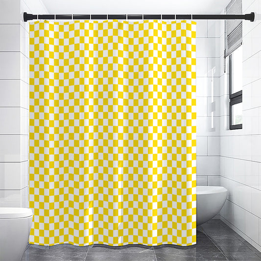 Yellow And White Checkered Pattern Print Shower Curtain