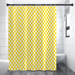 Yellow And White Checkered Pattern Print Shower Curtain