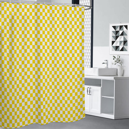 Yellow And White Checkered Pattern Print Shower Curtain