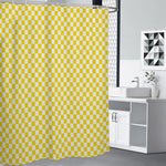 Yellow And White Checkered Pattern Print Shower Curtain