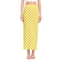Yellow And White Checkered Pattern Print Side Slit Maxi Skirt