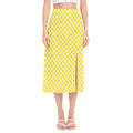 Yellow And White Checkered Pattern Print Side Slit Midi Skirt