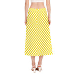 Yellow And White Checkered Pattern Print Side Slit Midi Skirt
