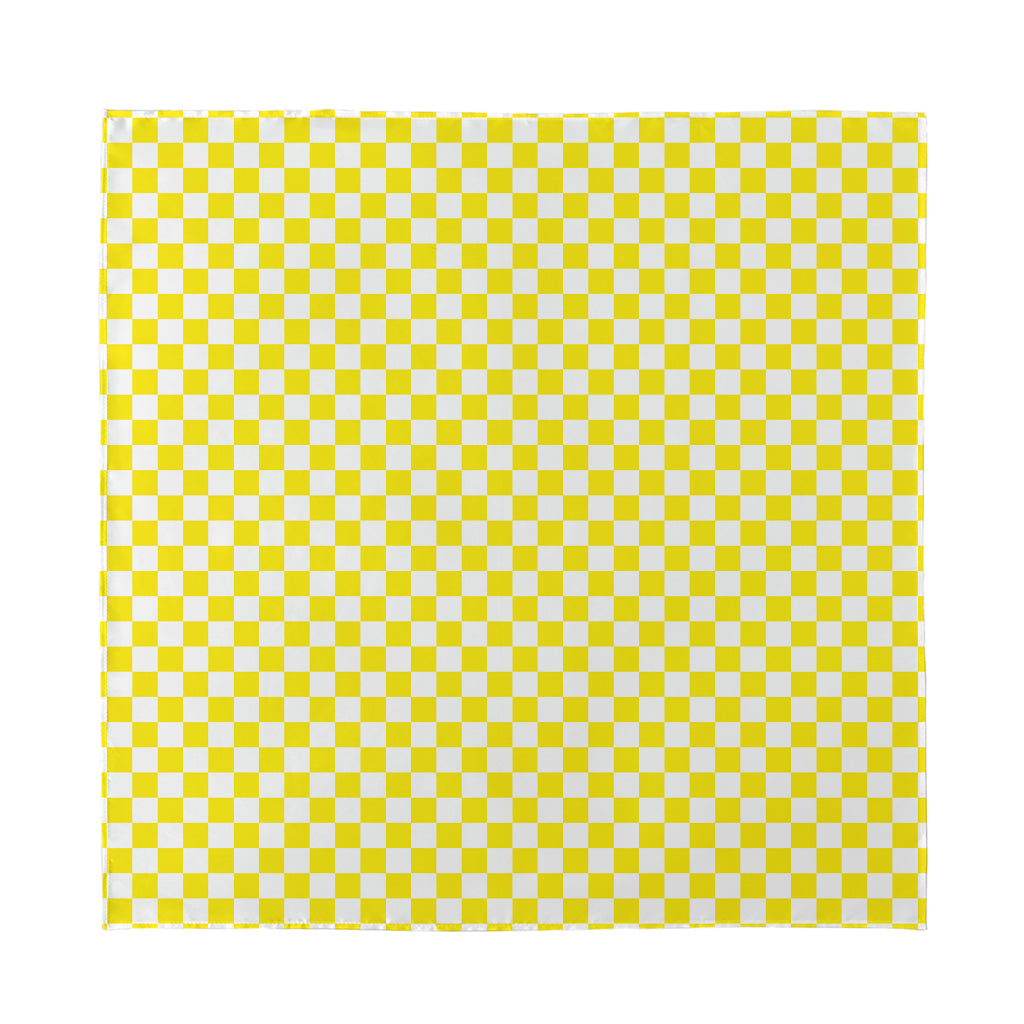 Yellow And White Checkered Pattern Print Silk Bandana