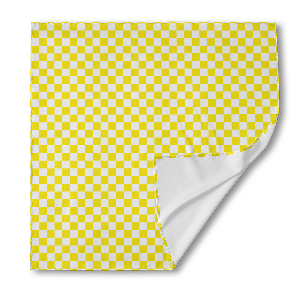 Yellow And White Checkered Pattern Print Silk Bandana