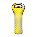 Yellow And White Checkered Pattern Print Single Neoprene Wine Tote