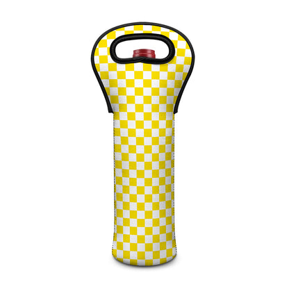 Yellow And White Checkered Pattern Print Single Neoprene Wine Tote