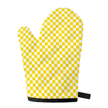 Yellow And White Checkered Pattern Print Single Oven Mitt