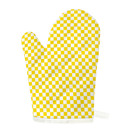 Yellow And White Checkered Pattern Print Single Oven Mitt