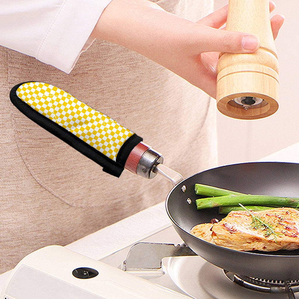 Yellow And White Checkered Pattern Print Skillet Handle Cover
