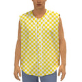 Yellow And White Checkered Pattern Print Sleeveless Baseball Jersey