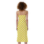 Yellow And White Checkered Pattern Print Slim Fit Midi Cami Dress