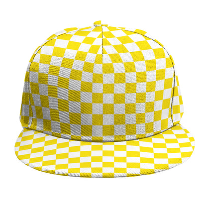 Yellow And White Checkered Pattern Print Snapback Cap