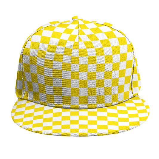 Yellow And White Checkered Pattern Print Snapback Cap