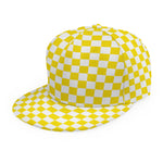 Yellow And White Checkered Pattern Print Snapback Cap