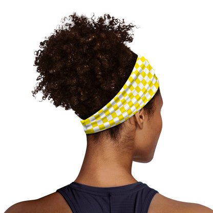 Yellow And White Checkered Pattern Print Sports Headband