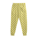 Yellow And White Checkered Pattern Print Sweatpants