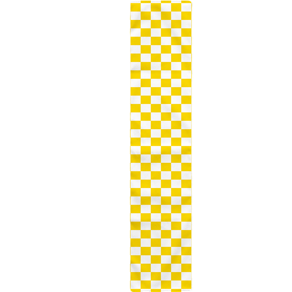 Yellow And White Checkered Pattern Print Table Runner