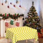 Yellow And White Checkered Pattern Print Tablecloth