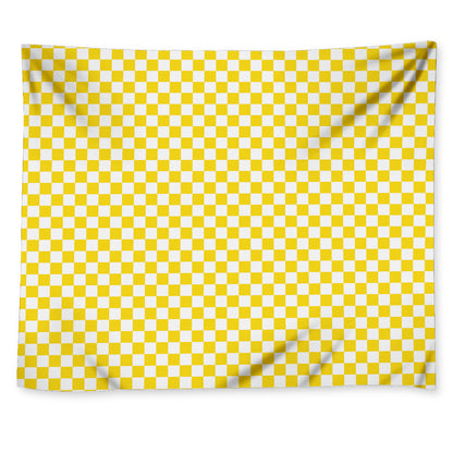 Yellow And White Checkered Pattern Print Tapestry