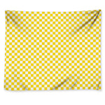 Yellow And White Checkered Pattern Print Tapestry