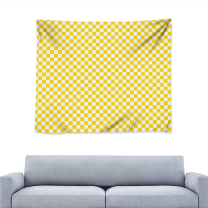 Yellow And White Checkered Pattern Print Tapestry