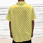 Yellow And White Checkered Pattern Print Textured Short Sleeve Shirt
