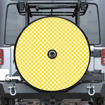 Yellow And White Checkered Pattern Print Tire Cover With Camera Hole