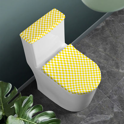 Yellow And White Checkered Pattern Print Toilet Lid And Tank Cover Set