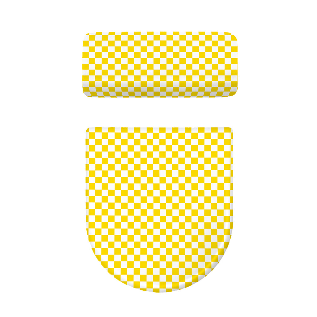 Yellow And White Checkered Pattern Print Toilet Lid And Tank Cover Set