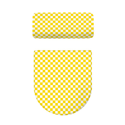 Yellow And White Checkered Pattern Print Toilet Lid And Tank Cover Set