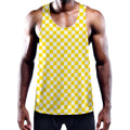 Yellow And White Checkered Pattern Print Men's Workout Tank Top