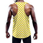 Yellow And White Checkered Pattern Print Training Tank Top