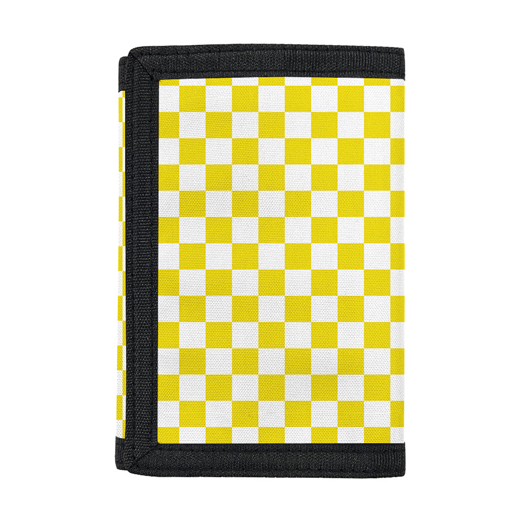 Yellow And White Checkered Pattern Print Trifold Wallet