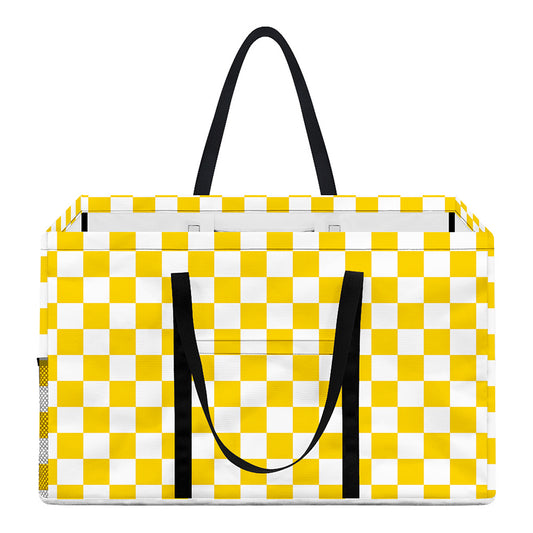 Yellow And White Checkered Pattern Print Utility Tote Bag