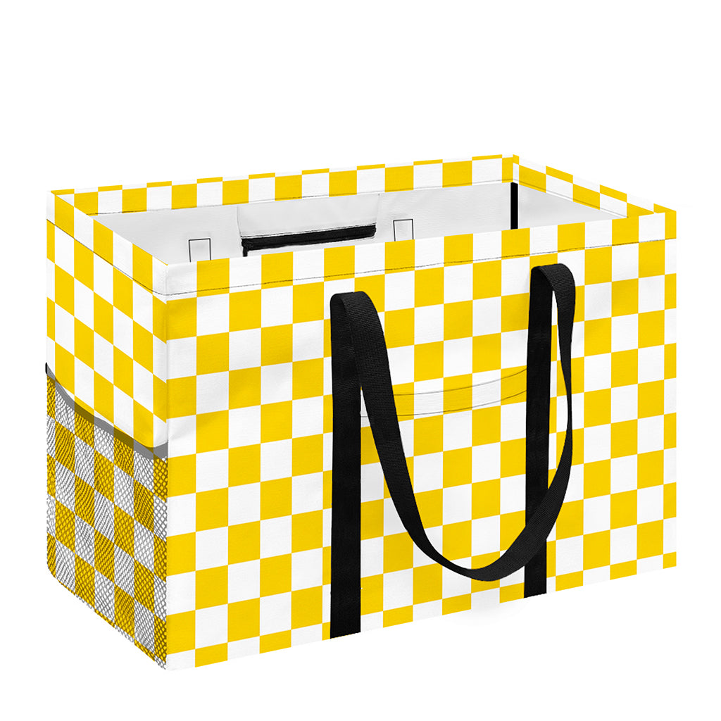 Yellow And White Checkered Pattern Print Utility Tote Bag