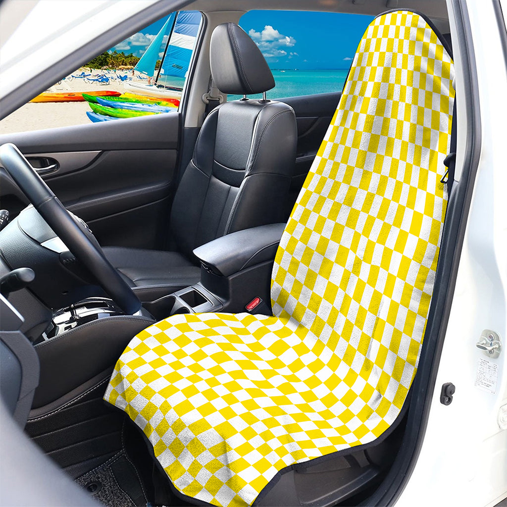 Yellow And White Checkered Pattern Print Waterproof Car Seat Cover