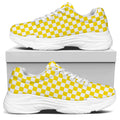 Yellow And White Checkered Pattern Print White Chunky Shoes