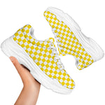 Yellow And White Checkered Pattern Print White Chunky Shoes