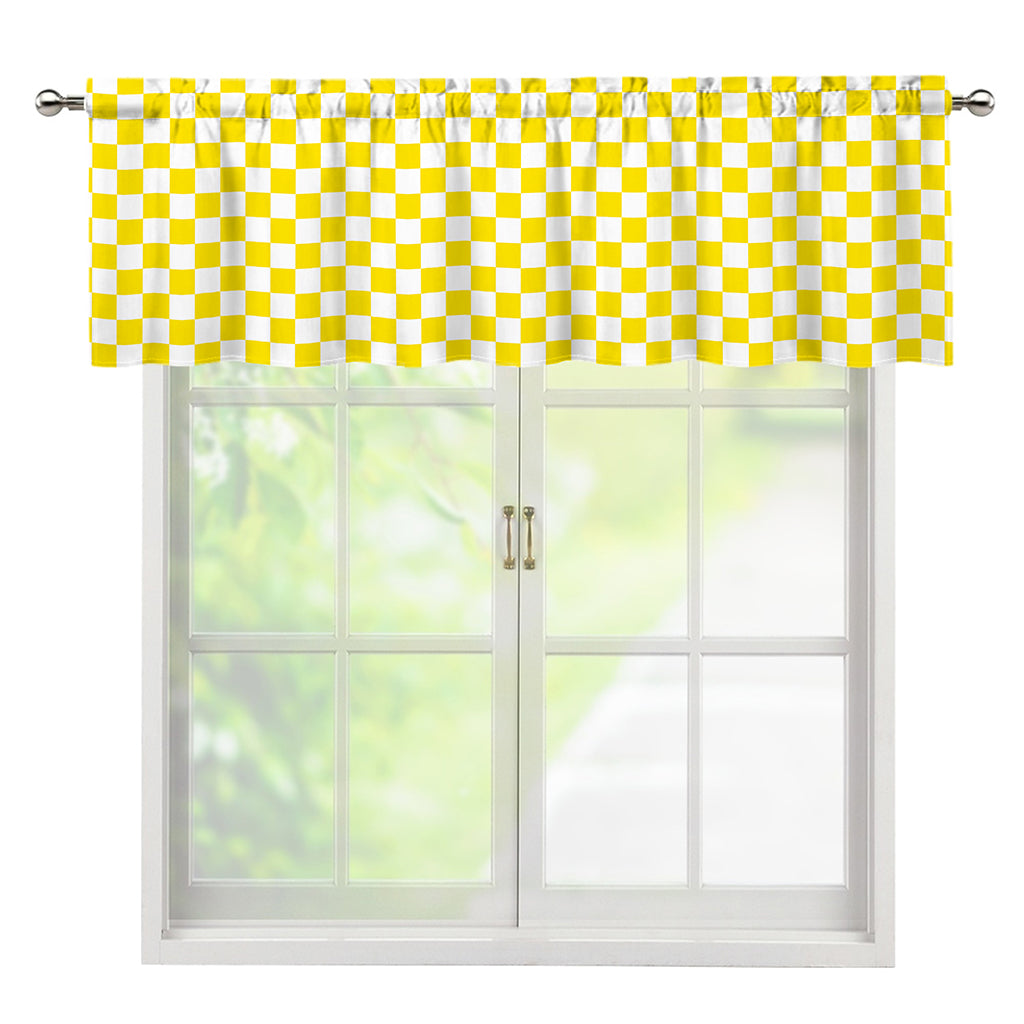 Yellow And White Checkered Pattern Print Window Valance
