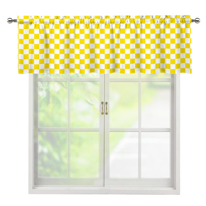 Yellow And White Checkered Pattern Print Window Valance