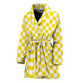 Yellow And White Checkered Pattern Print Women's Bathrobe