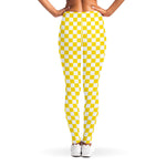 Yellow And White Checkered Pattern Print Women's Leggings